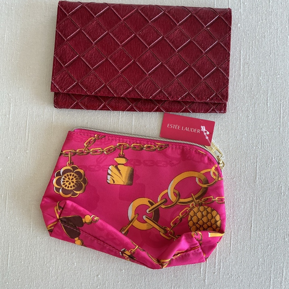 Estee Lauder Pink Zip Pouch and Red woven Mirror - Picture 4 of 4